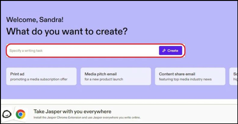 Nhập nội dung vào khung Specify a writing task và nhấn Create