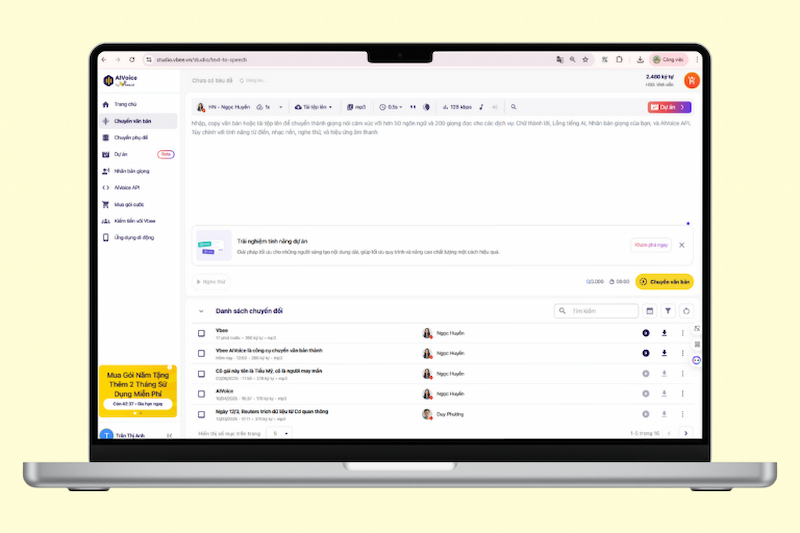 Nhập văn bản cần chuyển đổi trên Vbee AI
