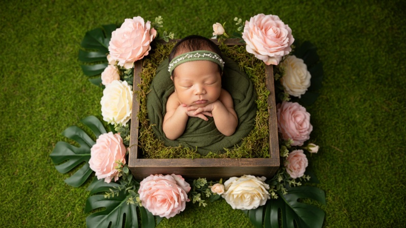Prompt tạo ảnh newborn cho bé gái concept vườn hoa hồng