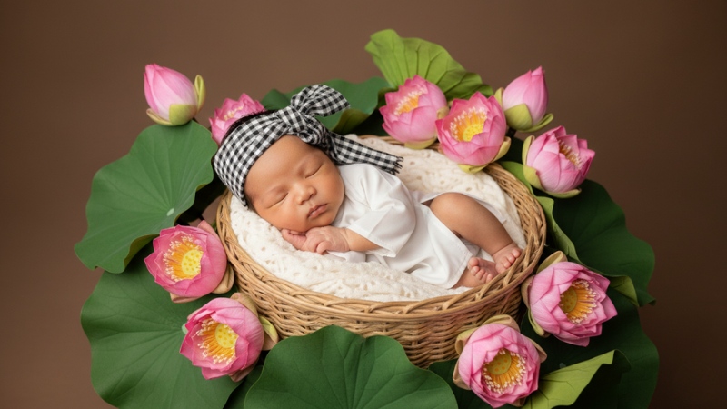 Ảnh newborn cho bé AI concept nông dân miền Tây