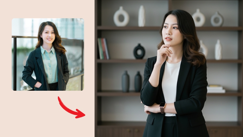 Prompt tạo ảnh doanh nhân nữ với dáng vẻ trầm ngâm