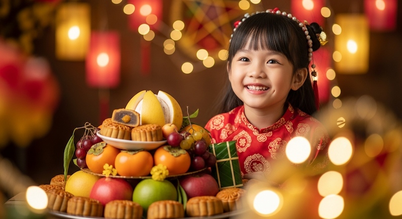 Tạo ảnh em bé bên mâm cỗ Trung thu với Imagen 4
