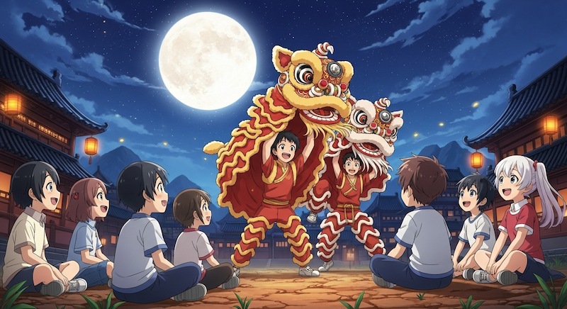 Tạo ảnh nhóm trẻ xem múa lân với Imagen 4