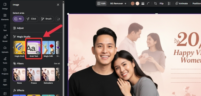 Sử dụng tính năng Grab Text để sửa lỗi typography trên thiệp 20/10
