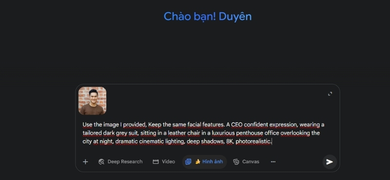 Tải ảnh tham chiếu và nhập prompt mô tả ảnh chi tiết