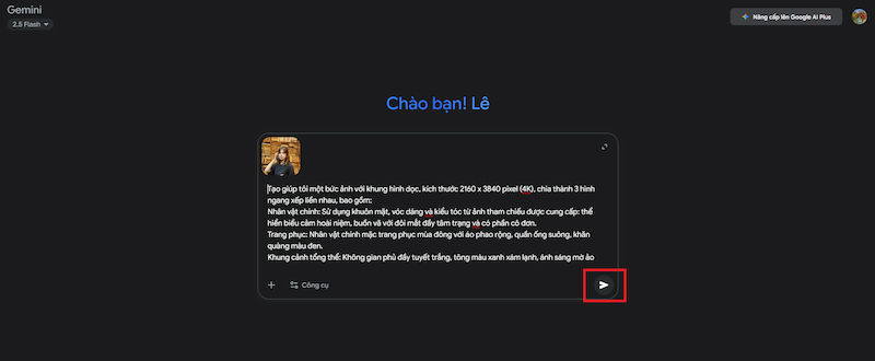 Tải ảnh và nhập câu prompt