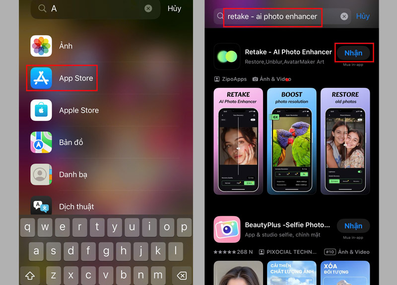 Tìm kiếm ứng dụng Retake - AI Photo Enhancer và tải về ịPhone 