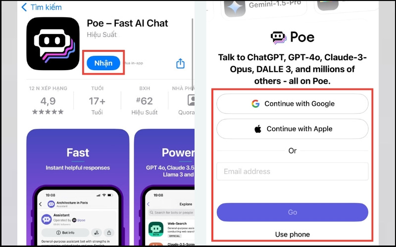 Đăng ký tài khoản Poe AI trên điện thoại 