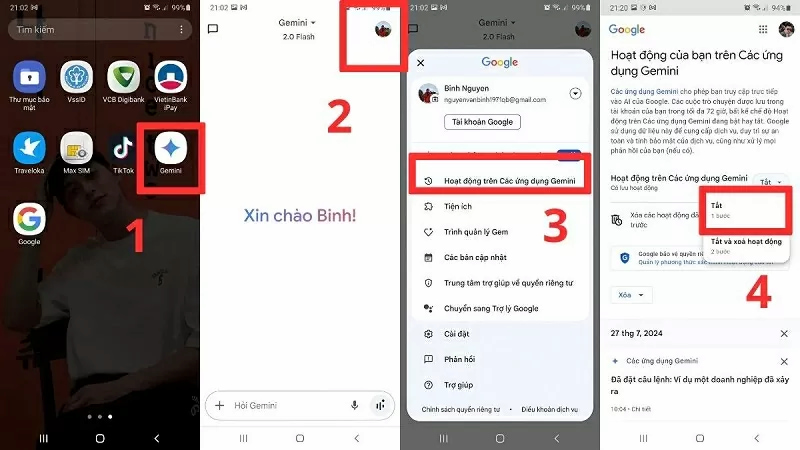 Tắt tính năng Gemini Apps Activity trong Gemini