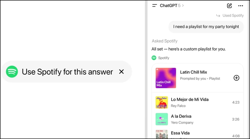Liên kết tài khoản và yêu cầu ChatGPT tạo playlist nhạc tùy thích