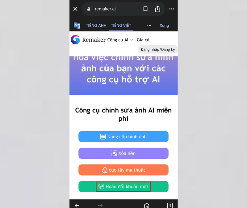 Nhấn vào tùy chọn Hoán đổi khuôn mặt