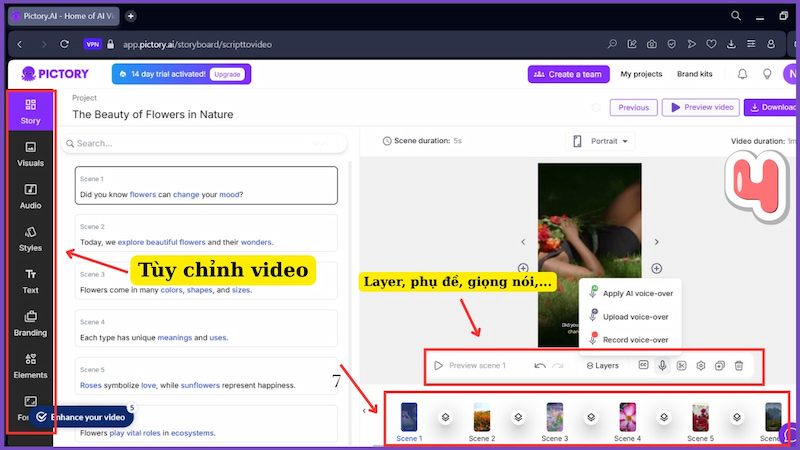 Tùy chỉnh video trên Pictory AI
