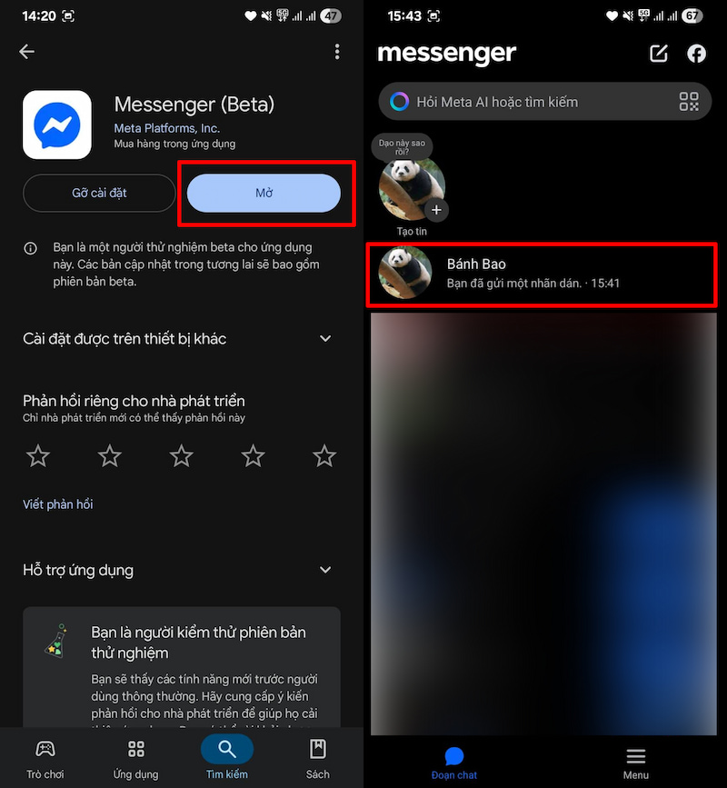 Nhấn vào đoạn chat bất kỳ