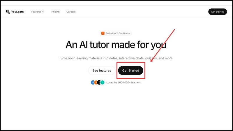 Truy cập website YouLearn AI và chọn Get Started