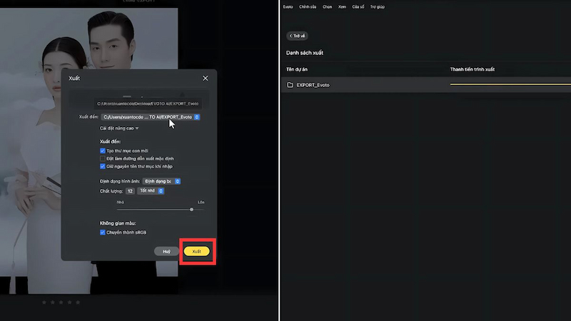 Xuất file Evoto AI về thiết bị