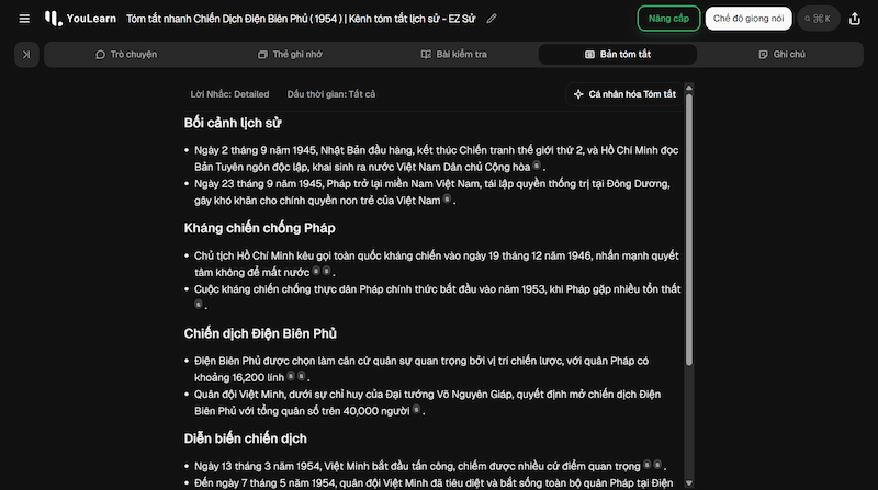 Tóm tắt video youtube bằng công cụ YouLearn AI