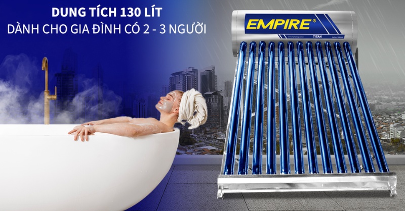 Máy nước nóng năng lượng mặt trời có dung tích 130 lít phù hợp gia đình 2 - 3 người