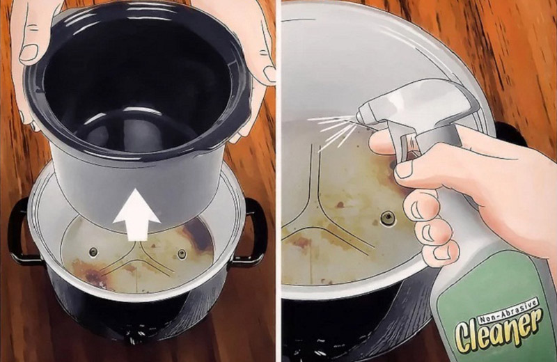 Dùng khăn mềm, ẩm để lau nhẹ toàn bộ bề mặt thân, đáy nồi 