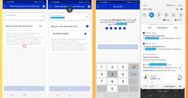 Các bước bật thông báo biến động số dư qua App MB Bank