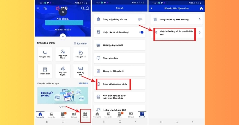 Cách bật thông báo biến động số dư qua App MB Bank