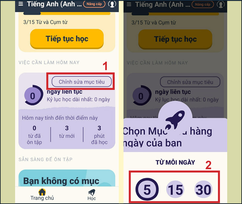 Chỉnh sửa hoặc thiết lập mục tiêu học tập mới 