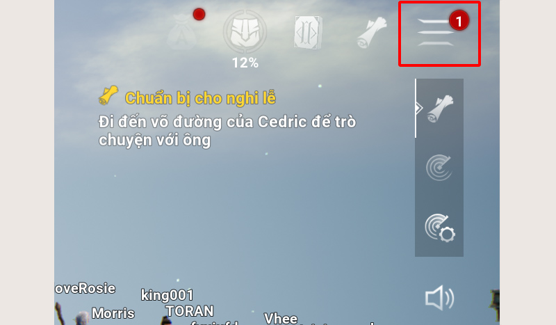 Mở game Lineage 2M và chọn vào biểu tượng dấu ba gạch ngang