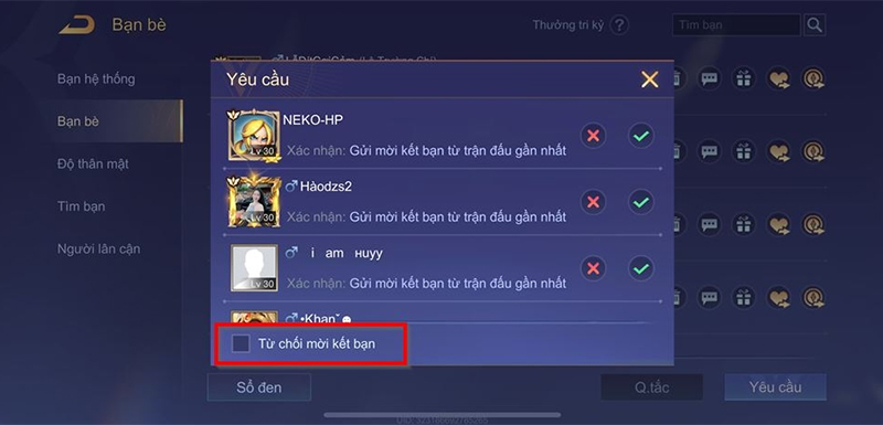 Bạn chọn vào ô "Từ chối mời kết bạn"