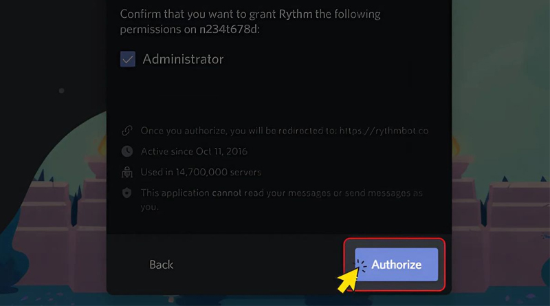 Nhấn Authorize để cấp quyền cần thiết