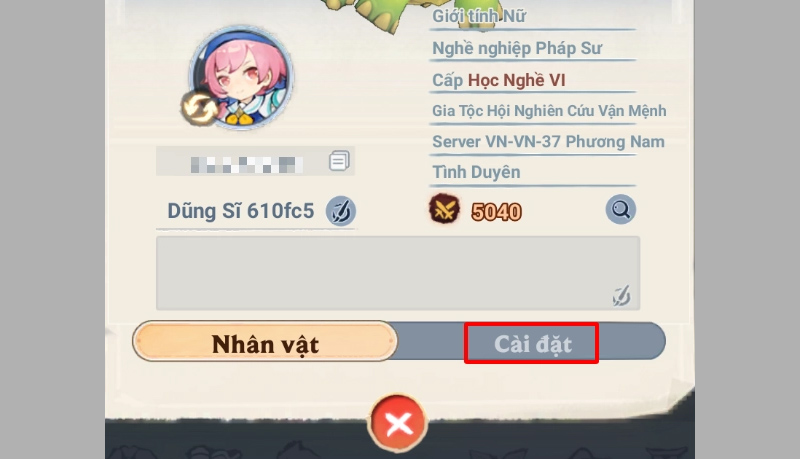 Vào mục Cài đặt 