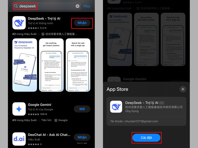 Tìm kiếm ứng dụng DeepSeek và tải về điện thoại