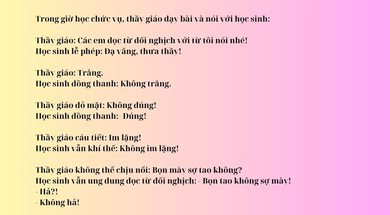 Tìm từ đối nghịch là câu chuyện hài hước về bài tập ngôn ngữ