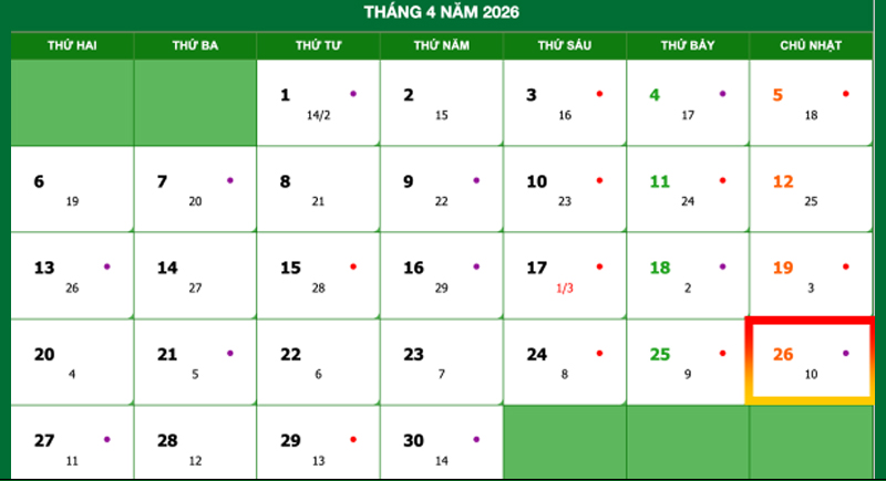 Giỗ Tổ Hùng Vương năm 2026 rơi vào Chủ Nhật 