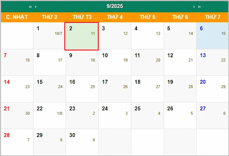 Lễ 2/9/2025 rơi vào thứ mấy