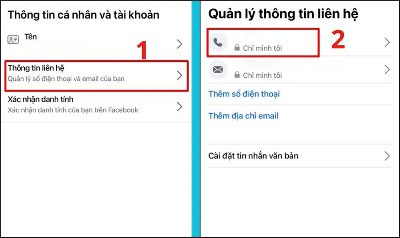 Chọn “Thông tin liên hệ”, sau đó bấm vào số điện thoại cần xóa