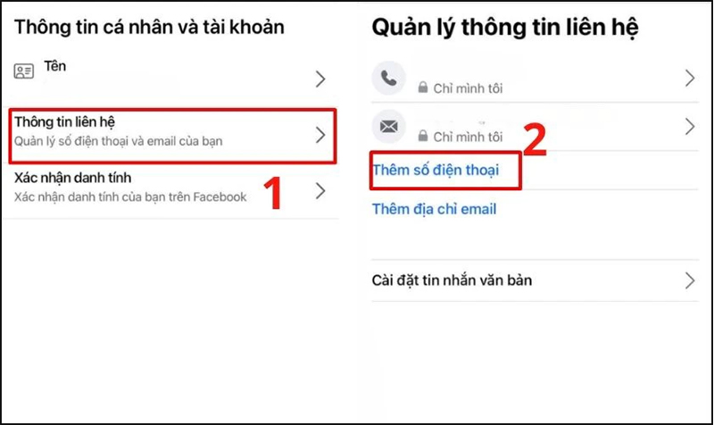 Nếu muốn thêm số điện thoại, hãy quay lại mục “Thông tin liên hệ” và chọn “Thêm số điện thoại”