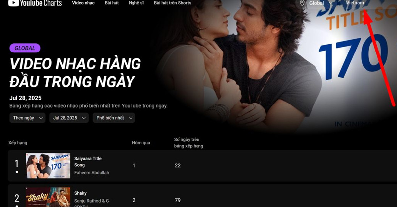 Nhập từ khóa Vietnam trên thanh tìm kiếm Nghệ sĩ và vị trí