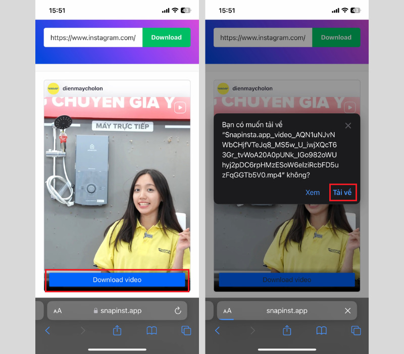 Tải video Reels trên Instagram thông qua SnapInsta