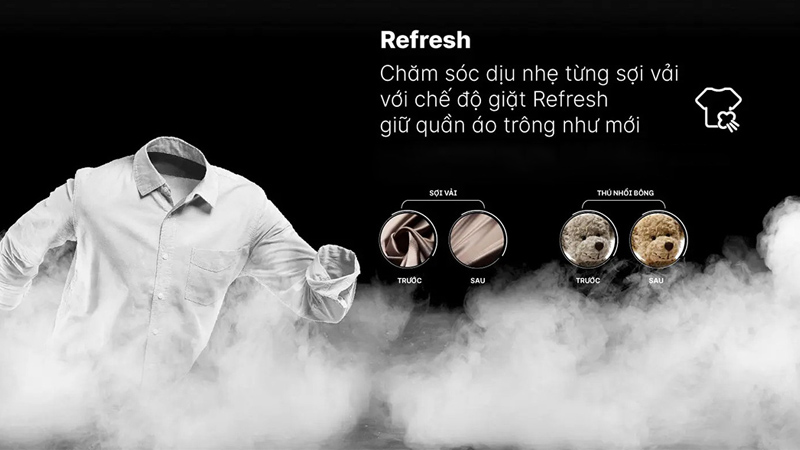 Chức năng giặt hơi nước loại bỏ vi khuẩn, khử mùi hôi trên quần áo