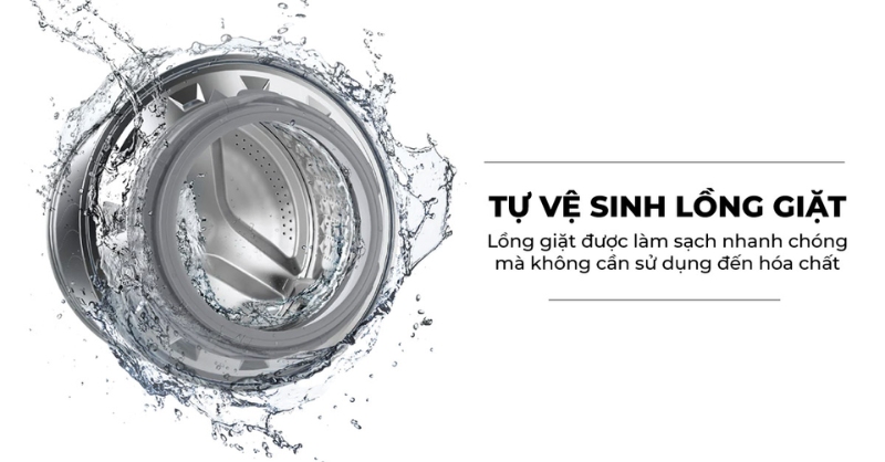 Công nghệ Eco Drum Clean giúp lồng giặt được làm sạch mà không cần sử dụng đến hóa chất