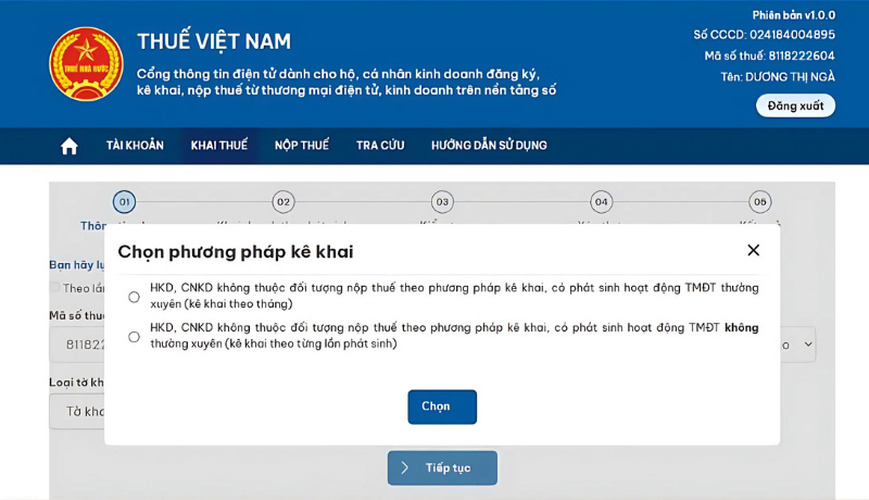 Chọn phương pháp kê khai