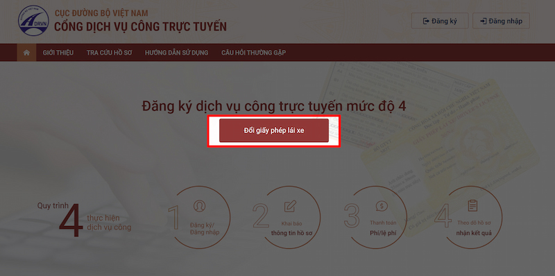 Đăng ký dịch vụ Đổi giấy phép lái xe