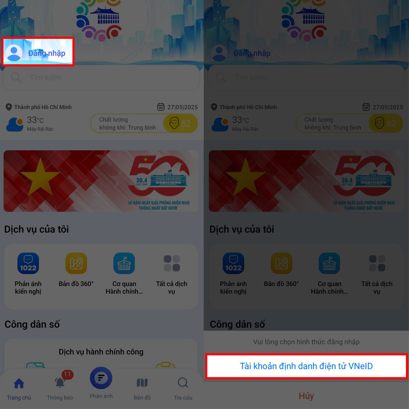 Đăng nhập vào ứng dụng bằng tài khoản VNeID