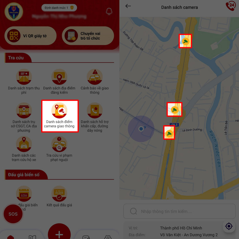 Tra cứu bằng cách chọn vào Danh sách điểm camera giao thông