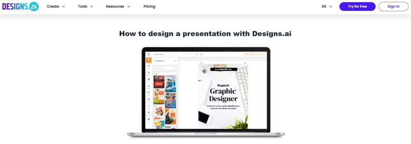 Designs.ai để tạo slide bằng AI