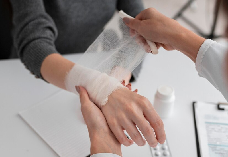 Quấn băng ép giúp giảm sưng và hạn chế tụ máu bầm
