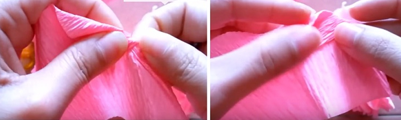 Bẻ tờ giấy nhún đã gấp theo hướng lên xuống