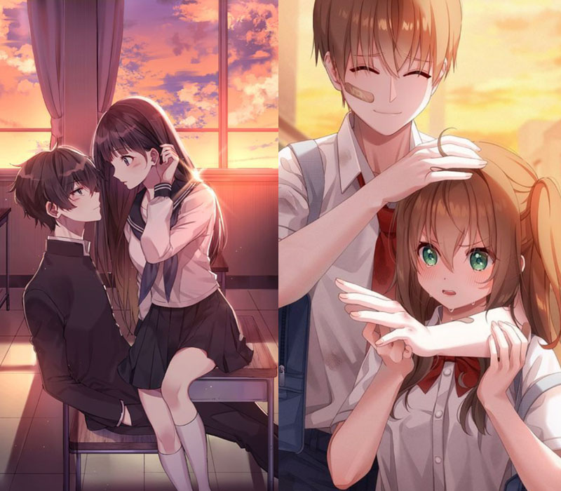 Hình ảnh cặp đôi yêu nhau anime thể hiện cảm xúc tinh tế