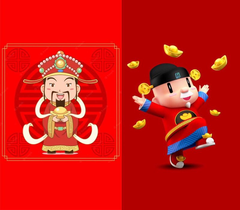 Hình nền thần tài chibi có biểu cảm ngộ nghĩnh 