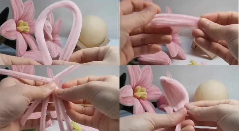 Chuẩn bị 9 sợi kẽm nhung màu hồng để làm cánh hoa ly