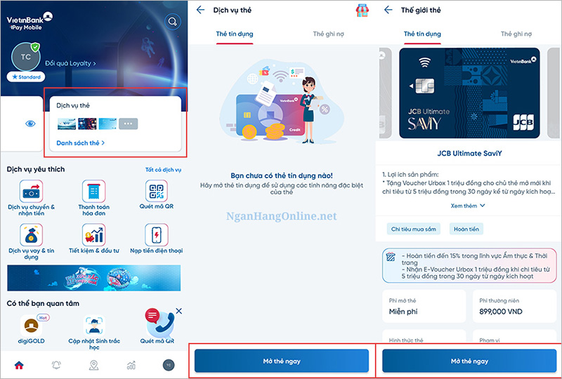 Mở thẻ tín dụng VietinBank qua VietinBank iPay